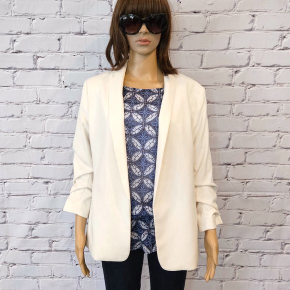NWOT eShakti blue and white print sheer top - Picture 12 of 15